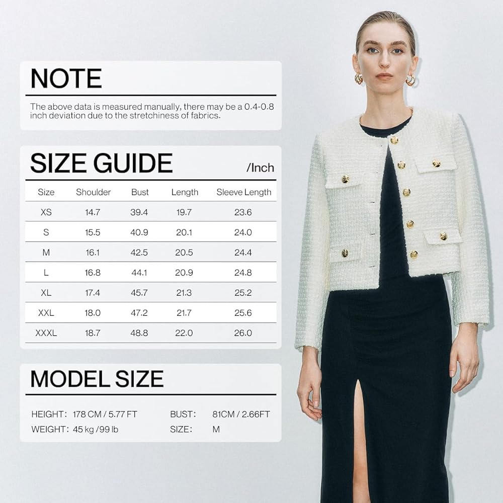 URBAN REVIVO Womens Cropped Tweed Blazer Jackets 2024 Fall